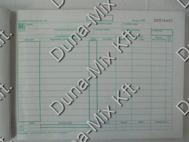 Készletbevételezési bizonylat 25x4lapos 13 tétel